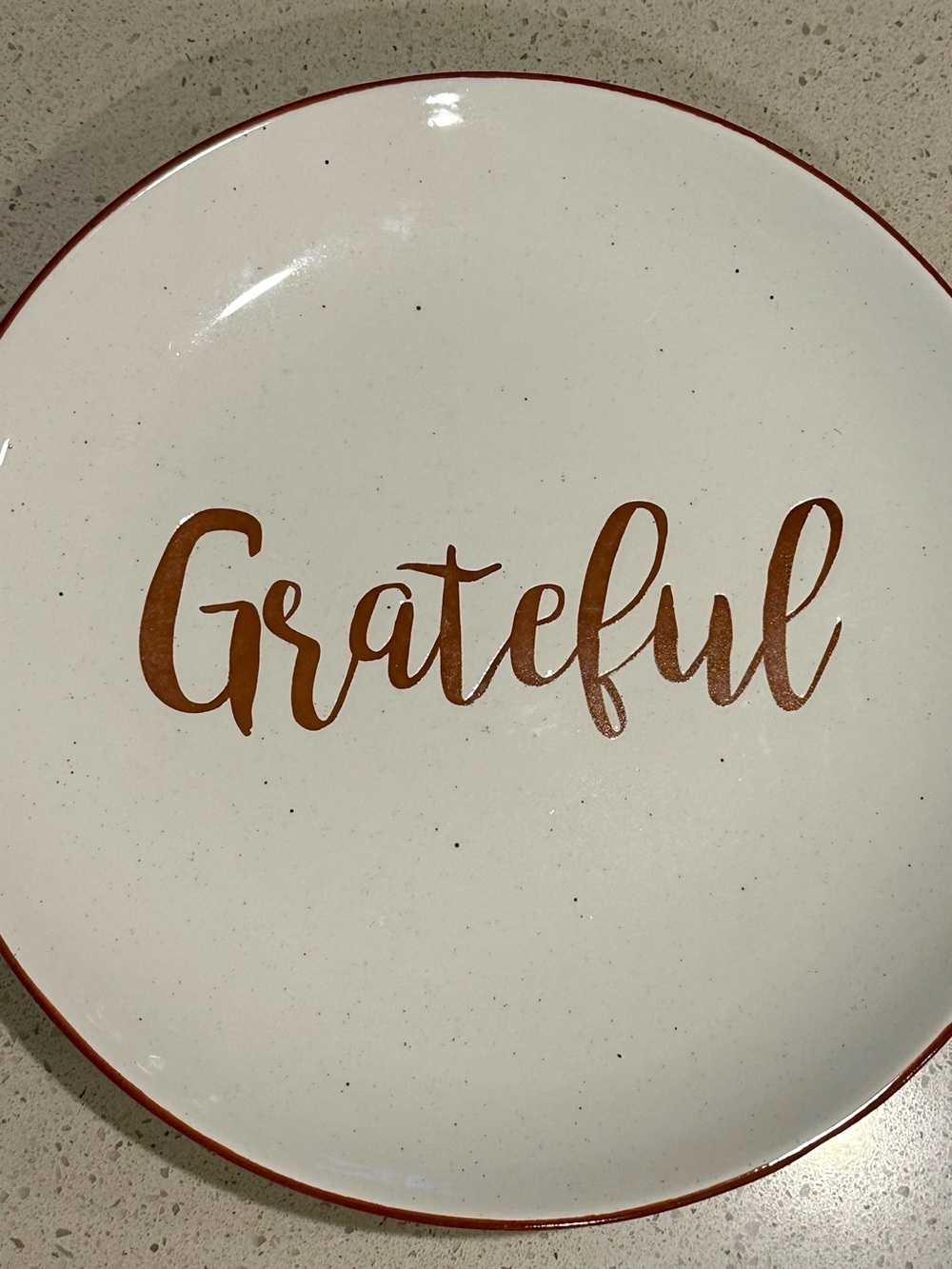 Hobby Lobby Cream and Brown 'Grateful' Stoneware Plate